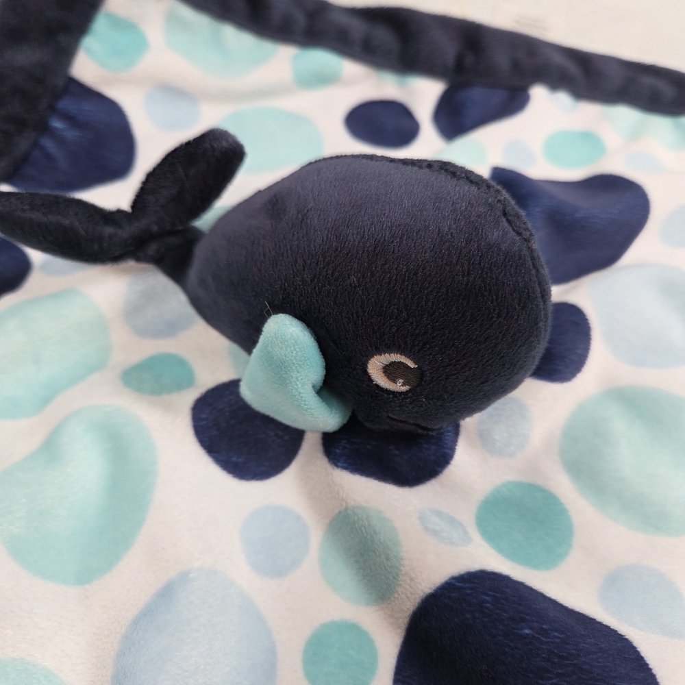 Carters Whale Security Blanket Baby Lovey Navy Blue Aqua Polka Dots